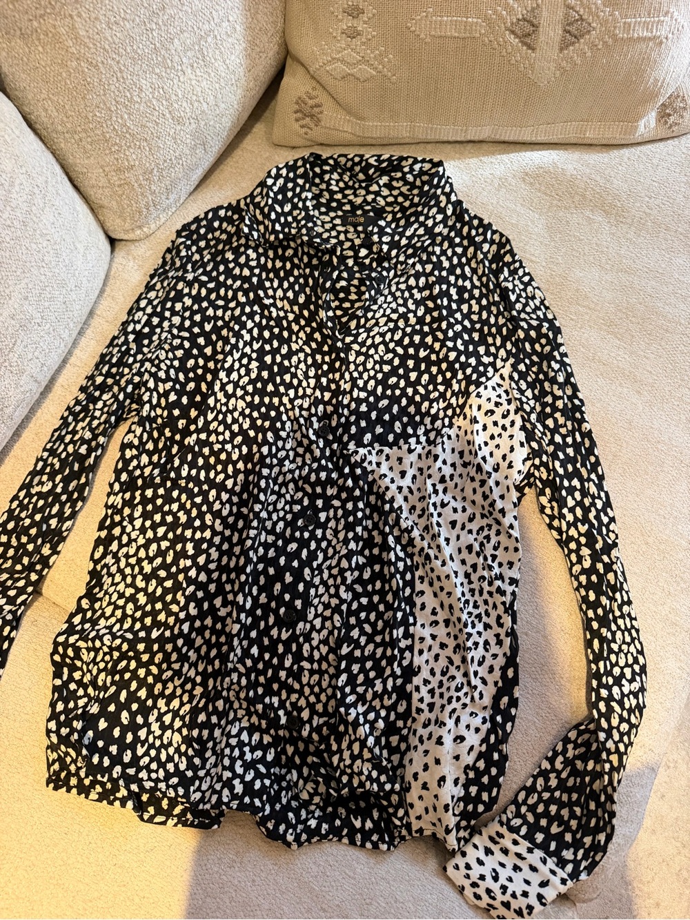 Maje Black and White Printed Button-Down Blouse